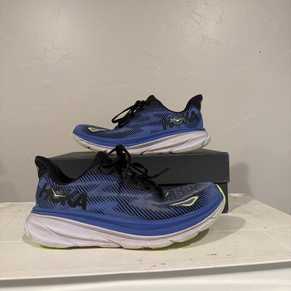 Hoka Clifton 9 Running Shoes Womens 7.5 Blue Black Good Cushioned 1127896-BCKS